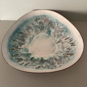 Vtg Midcentury Modern Enamel Trinket Dish Bowl Catch All Enamelware Aqua 50s 60s